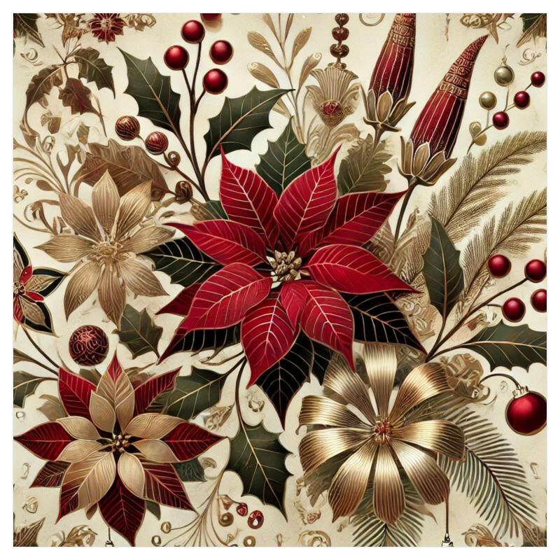 Artelierra rustic linen curtain with poinsettia and lily design, crafted from 100% natural linen for light-filtering elegance and rustic charm.