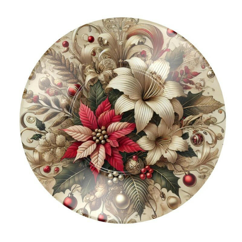 Atelierra bone china saucer with poinsettia and lily art deco pattern, perfect for an elegant holiday table setting