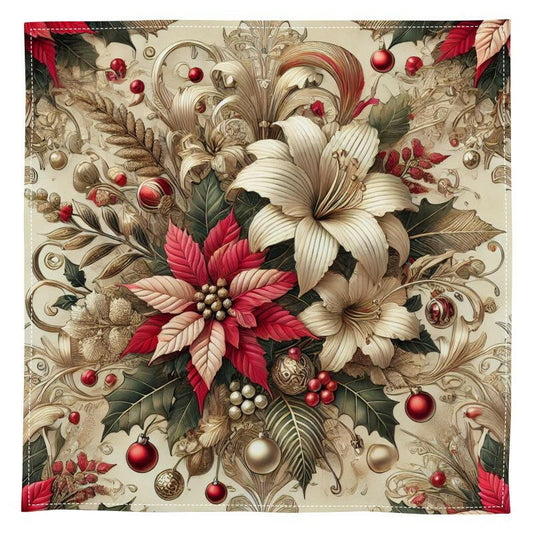 Atelierra cotton napkins with poinsettia and lily design, 40x40 cm, art deco-inspired holiday tableware for elegant and reusable festive dining.