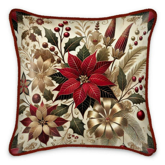 Atelierra Limited Edition Silk Cushion – Poinsettia & Lily Holiday Design - ART&AIR