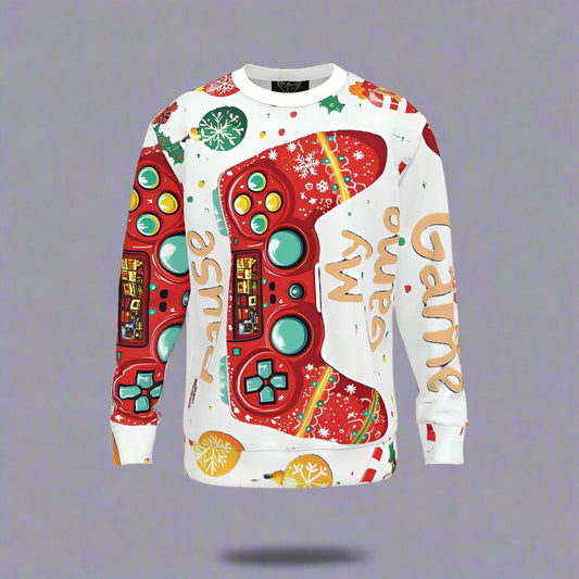 Pause My Game Christmas Jumper featuring a festive gaming controller, perfect for gamers during the holiday season.